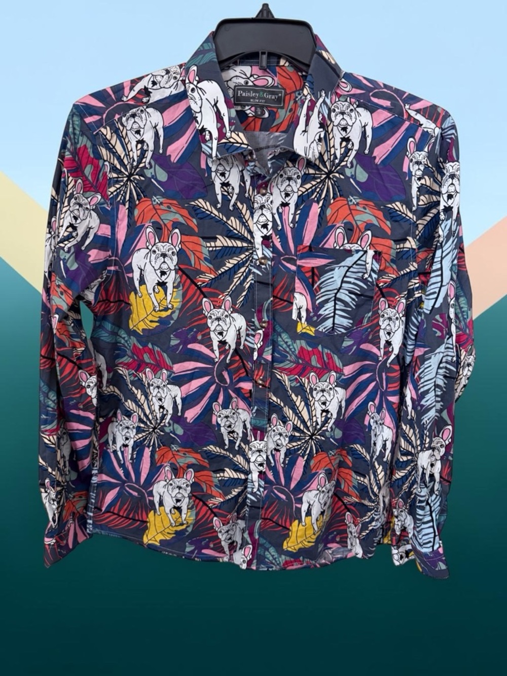 Paisley & Gray Multicolor Tropical Bulldog Print Button-Down Shirt